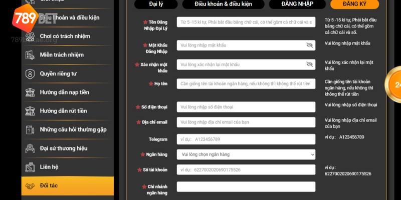Điền Thông Tin Vào Biểu Mẫu Đăng Ký Đại Lý 789Bet